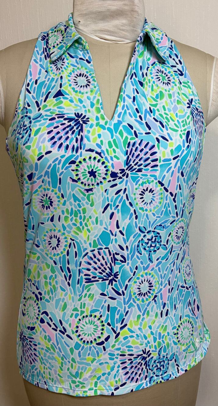 Lilly Pulitzer UPF50+ Luxletic Lakelyn Bra Size Medium Open Water Sleeveless Top